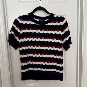 Adrianna Papell Navy and White/Red Knit Top